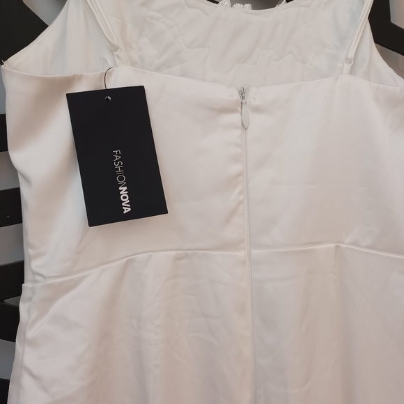 Fashion Nova Wifey Material Satin Jumpsuit Romper pant one piece White - Picture 6 of 7